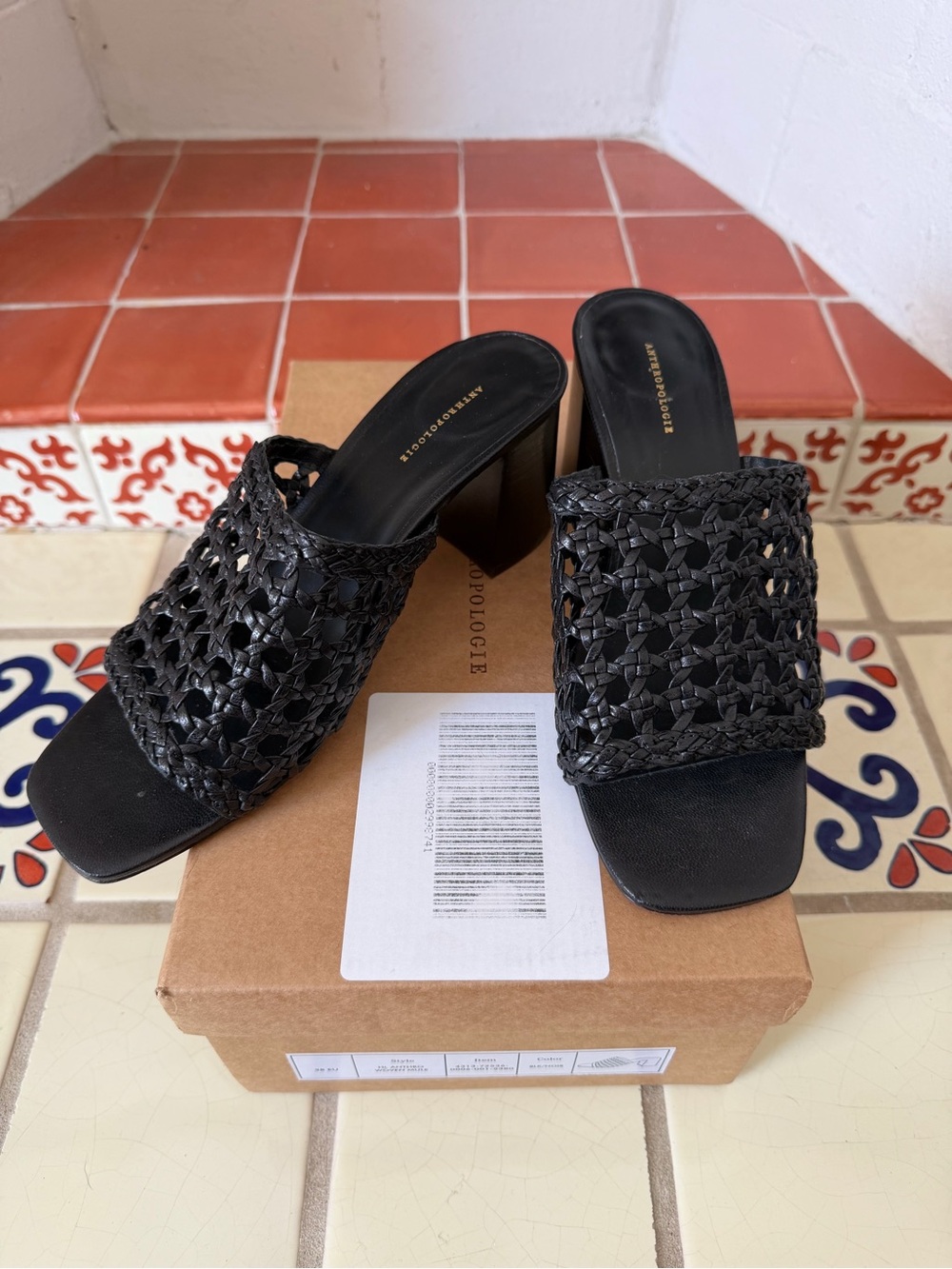 Anthropologie Woven Block Heel Mule Sandals - Picture 2 of 7